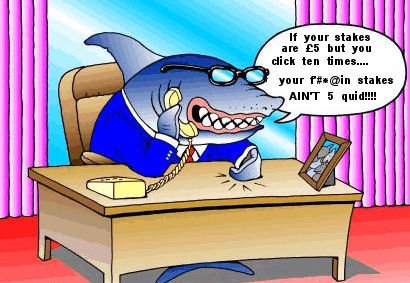 Cartoon shark explaining tennis trading stakes